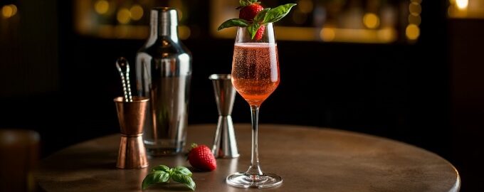 Our Strawberry Fields Forever Cocktail spikes a classic combination of gin and tonic with fresh strawberry syrup.